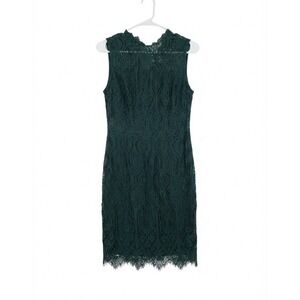 Zalalus Green Floral Lace Sheath Dress Sz 6 Knee Length Sleeveless Round Neck